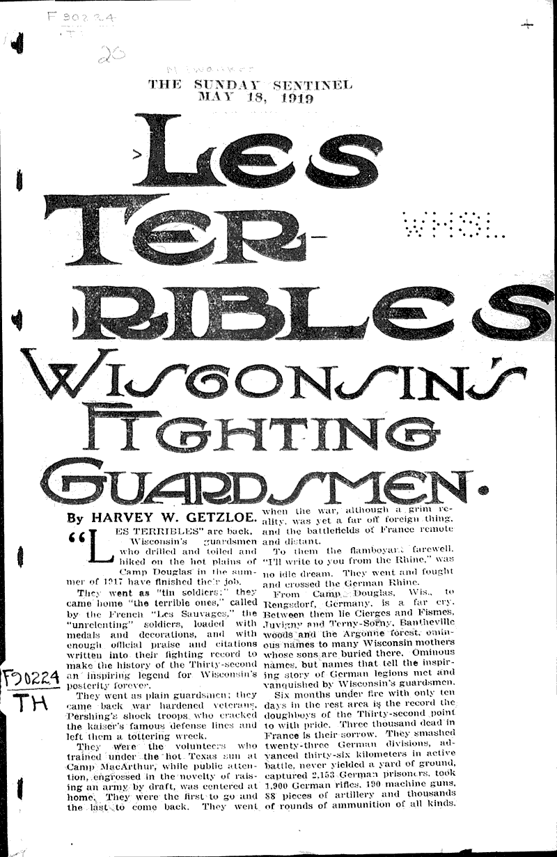  Source: Milwaukee Sunday Sentinel Topics: Wars Date: 1919-05-18