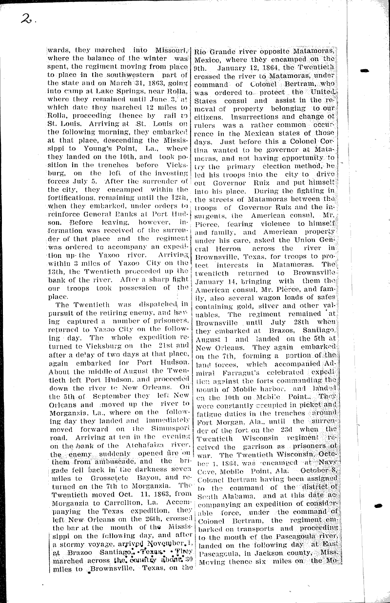 History of the twentieth Wisconsin Source: Madison Democrat Topics: Civil War Date: 1906-09-09