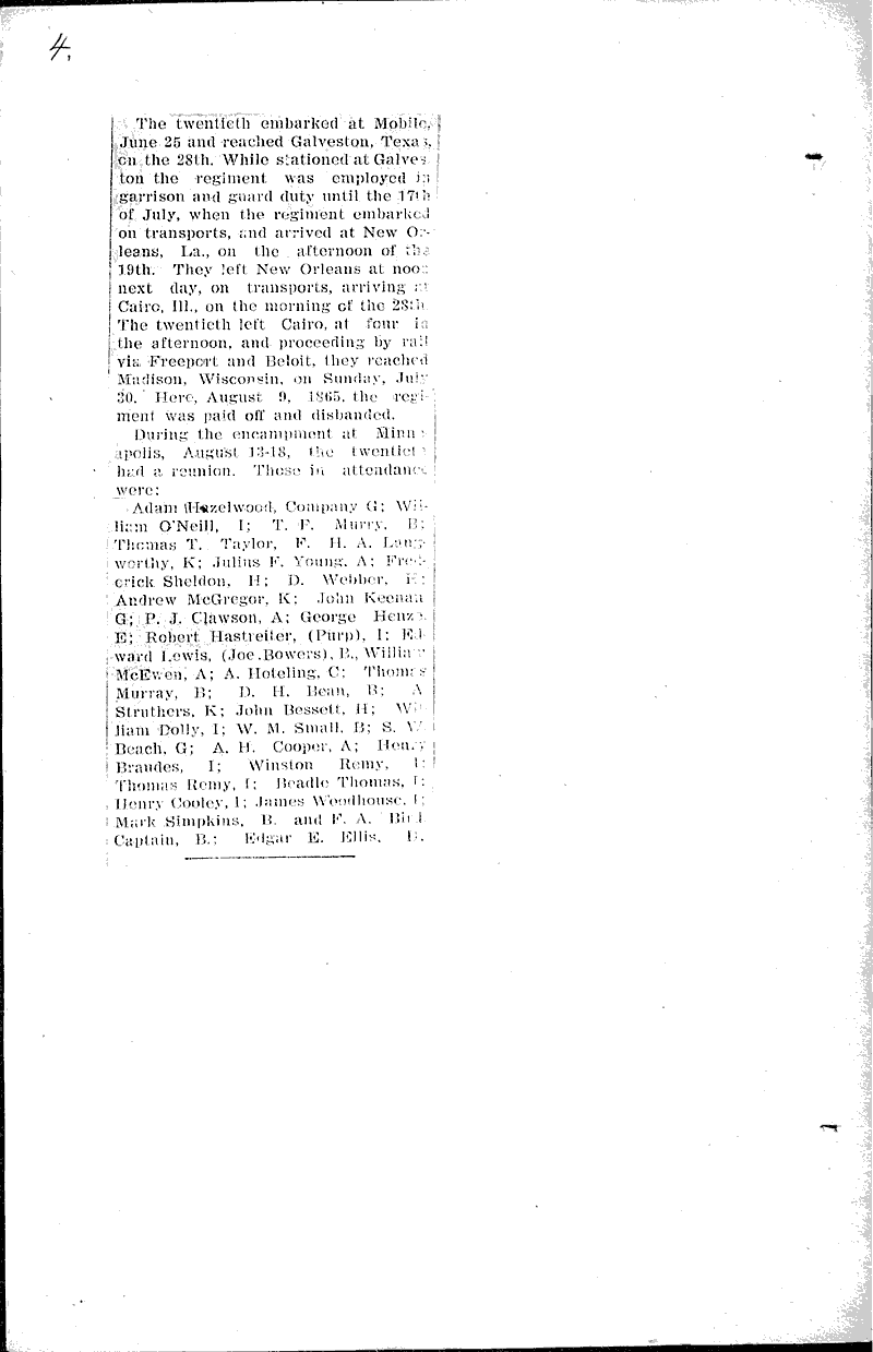 History of the twentieth Wisconsin Source: Madison Democrat Topics: Civil War Date: 1906-09-09