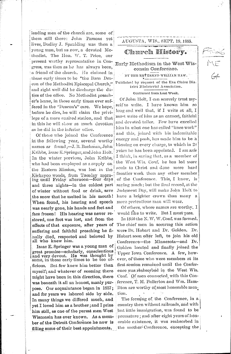  Source: Augusta Eagle Topics: Church History Date: 1885-09-12