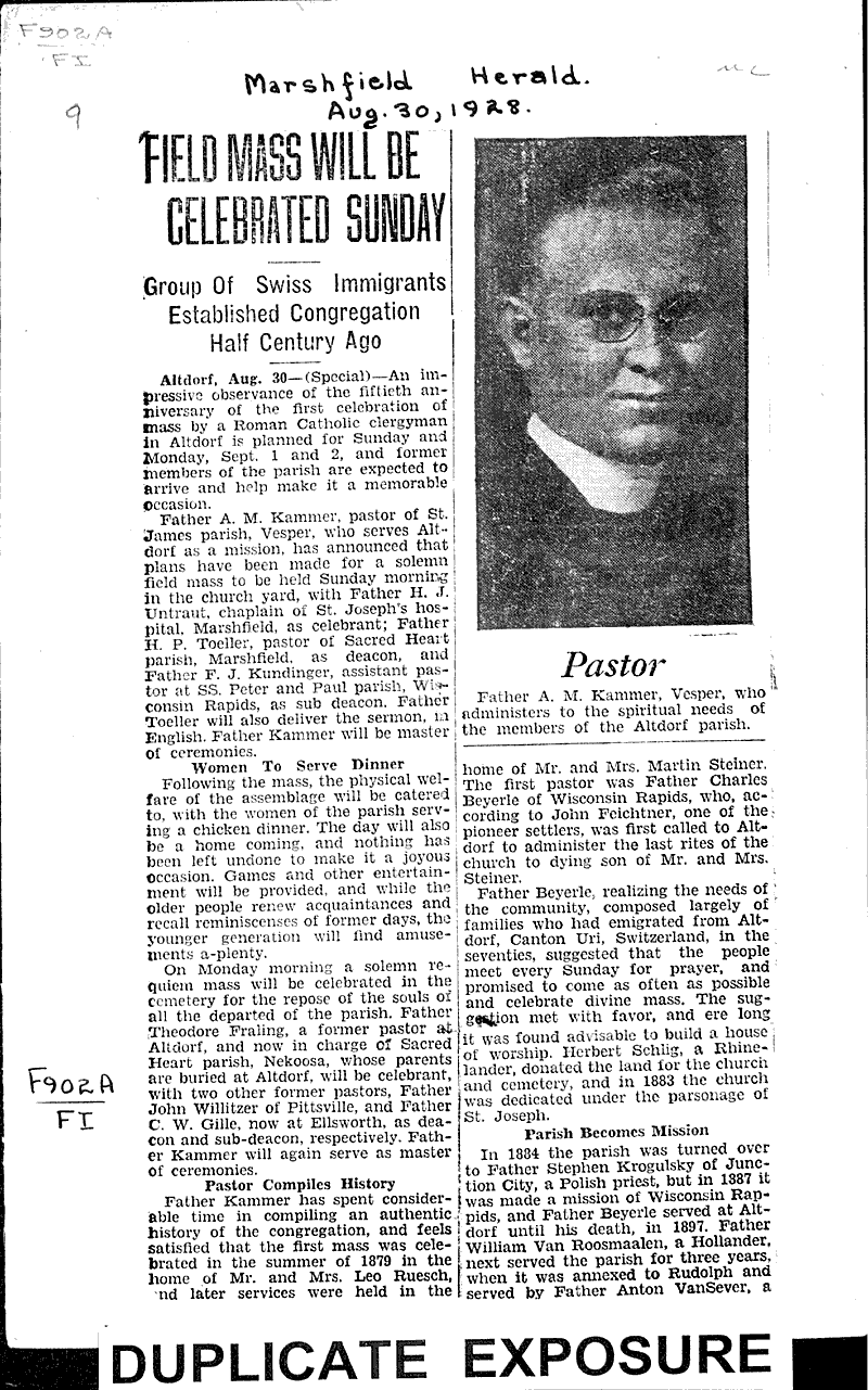  Source: Marshfield News-Herald Topics: Church History Date: 1928-08-30