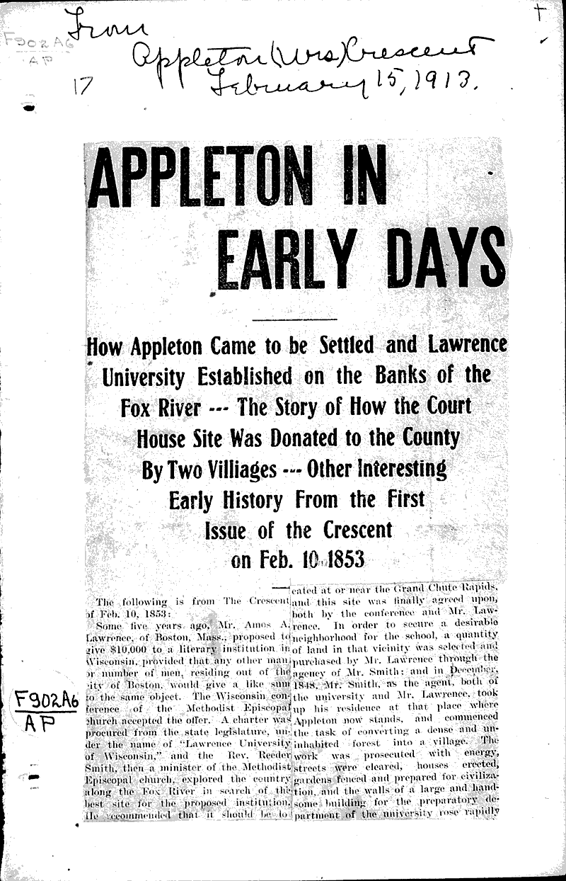  Source: Appleton Crescent Date: 1913-02-15
