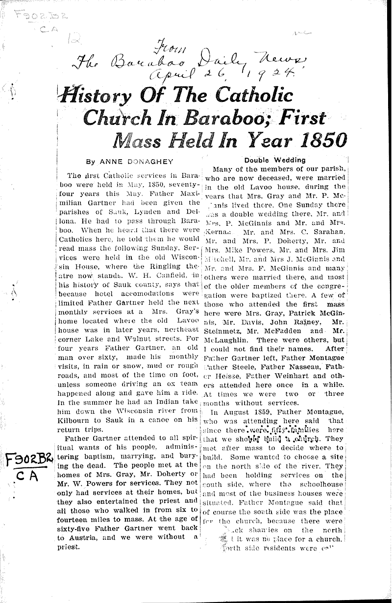  Source: Baraboo Daily News Topics: Church History Date: 1924-04-26