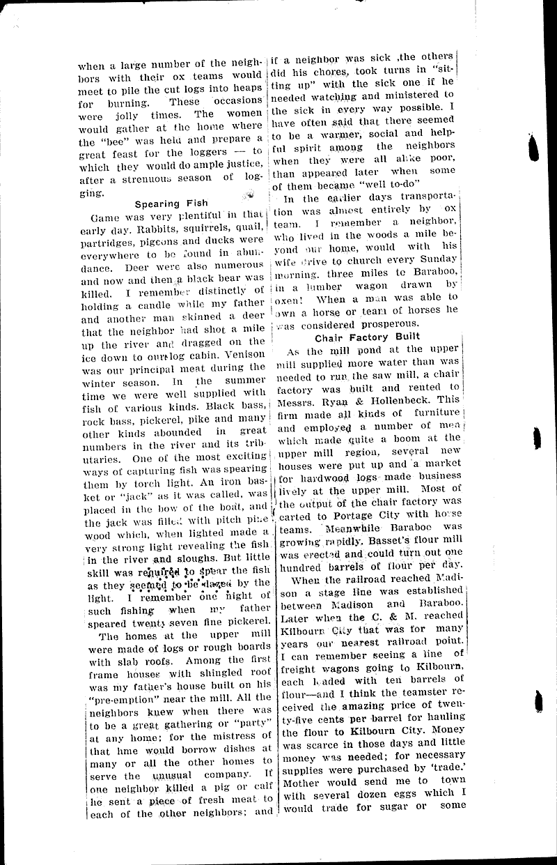 Pioneer times in Baraboo walley described--four mills operated on river Source: Baraboo Daily News Date: 1927-03-03