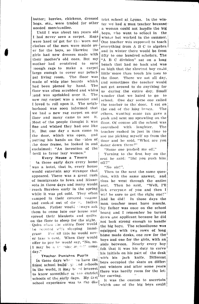 Pioneer times in Baraboo walley described--four mills operated on river Source: Baraboo Daily News Date: 1927-03-03