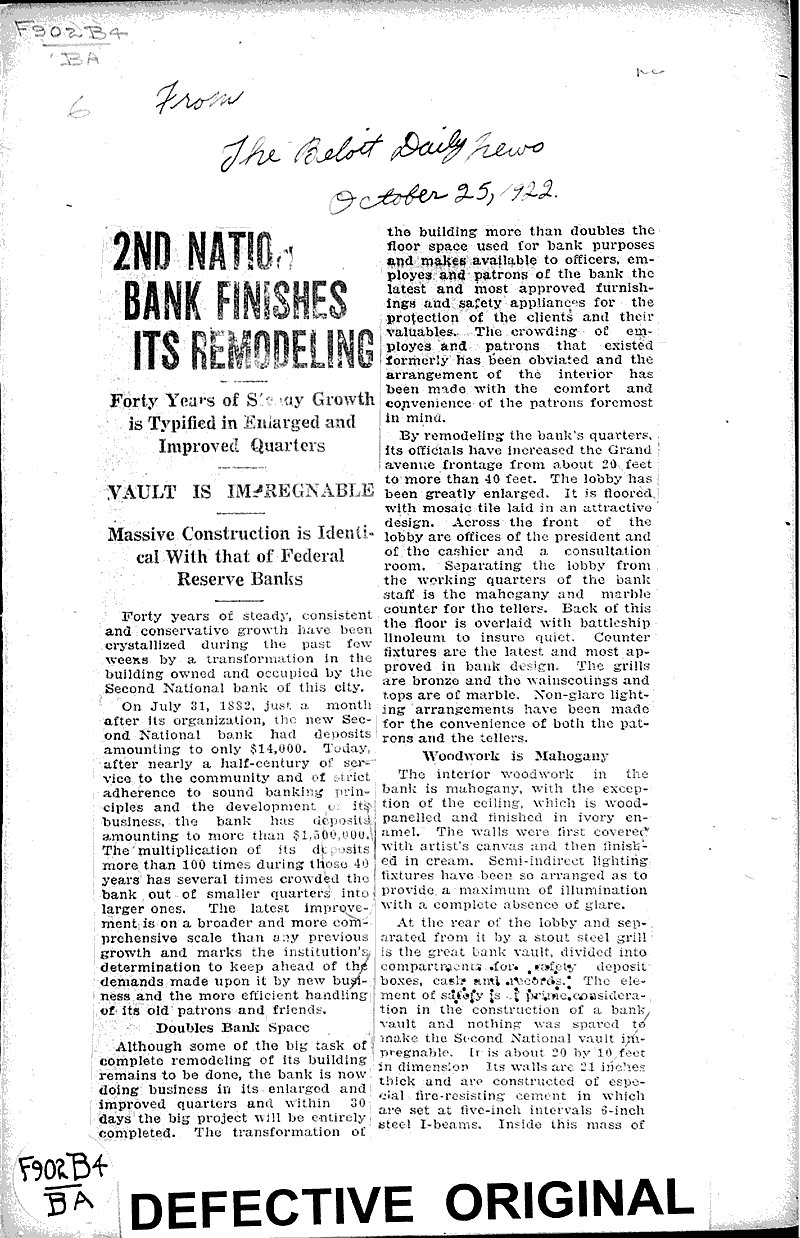  Source: Beloit Daily News Topics: Industry Date: 1922-10-25