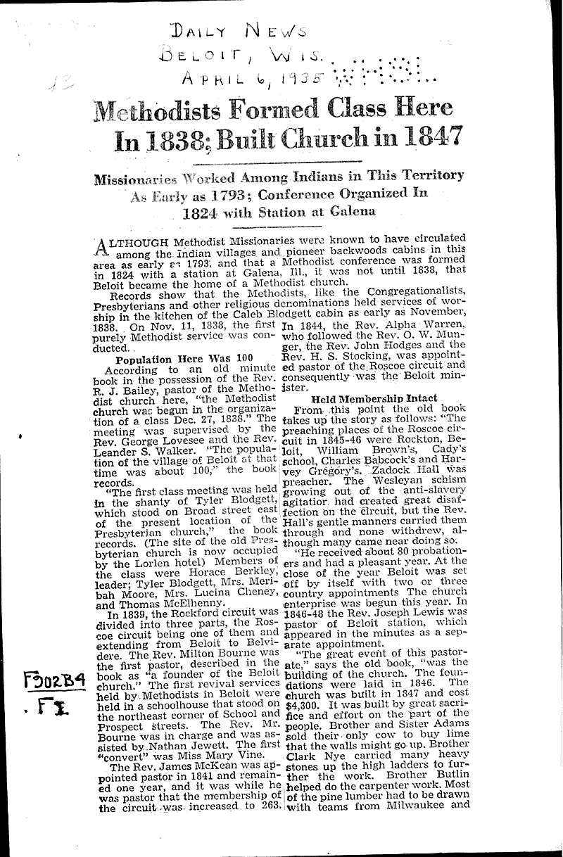  Source: Beloit Daily News Topics: Church History Date: 1945-04-06