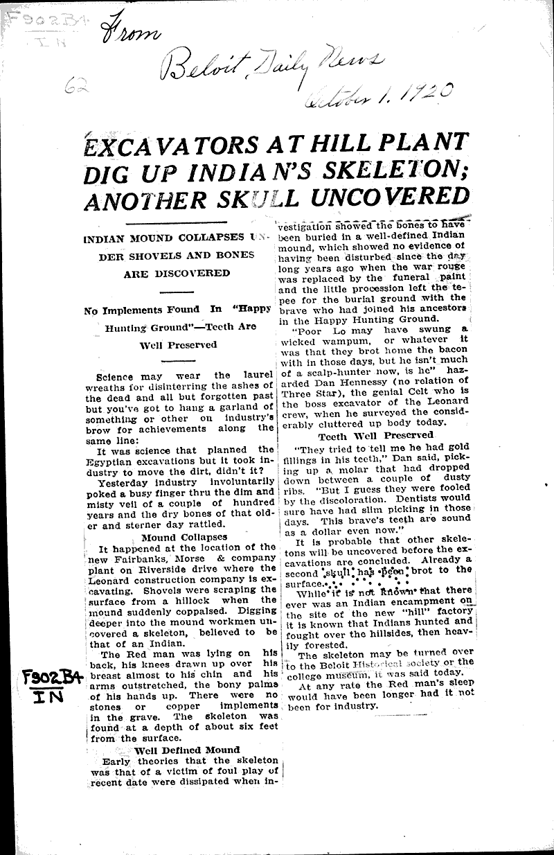  Source: Beloit Daily News Topics: Indians and Native Peoples Date: 1920-10-01