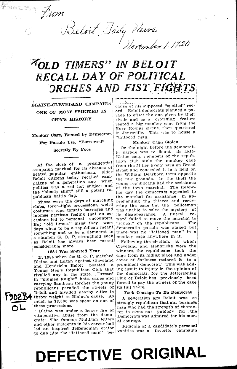  Source: Beloit Daily News Topics: Government and Politics Date: 1920-11-01