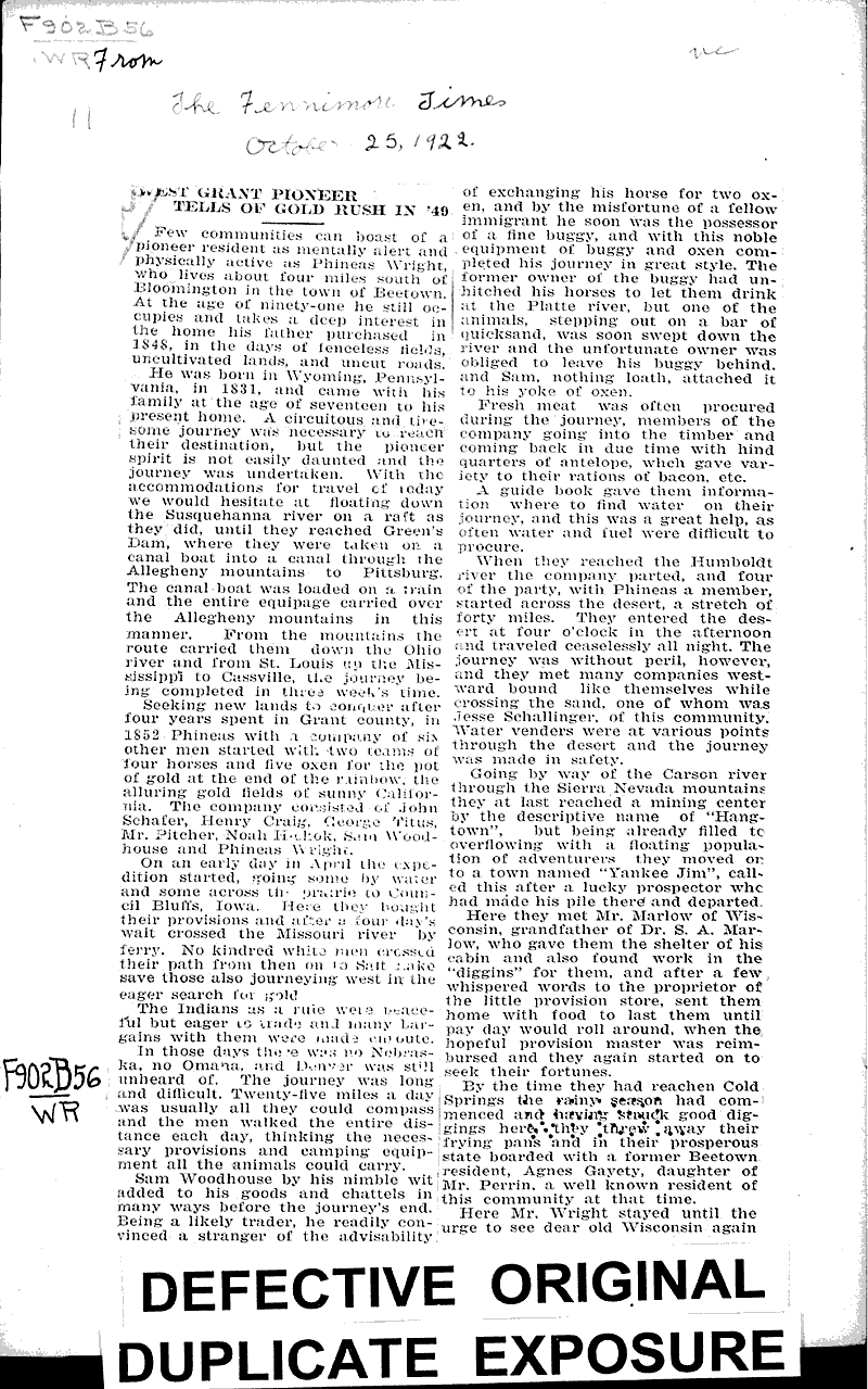  Source: Fennimore Times Topics: Voyages and Travels Date: 1922-10-25