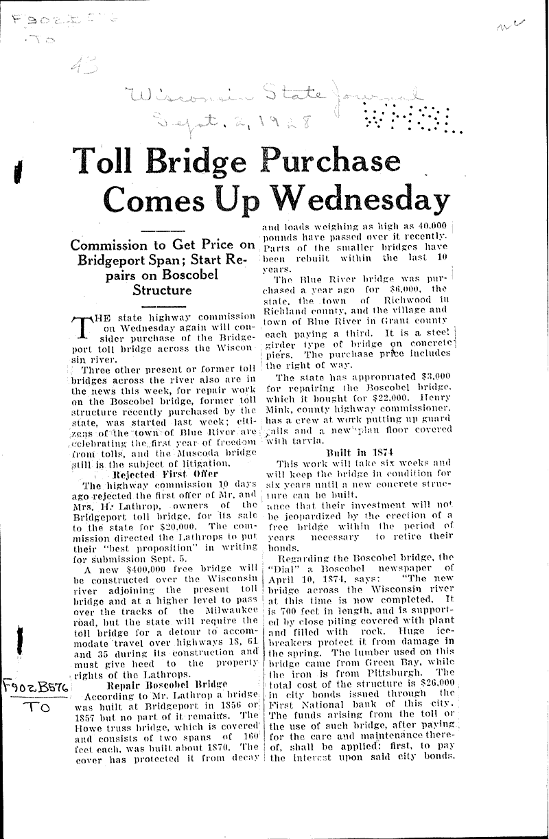  Source: Wisconsin State Journal Topics: Transportation Date: 1928-09-02