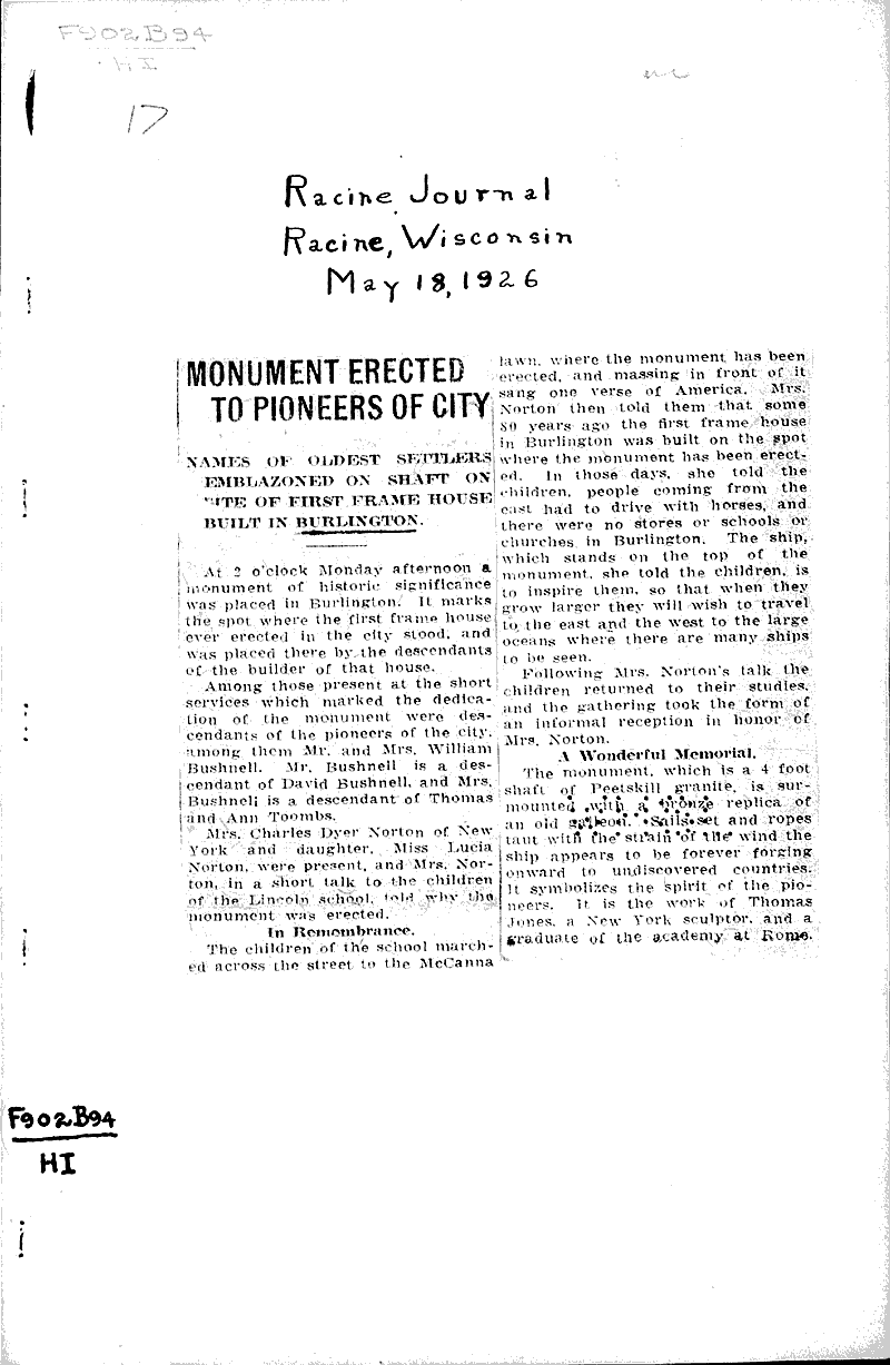  Source: Racine Journal Topics: Architecture Date: 1926-05-18