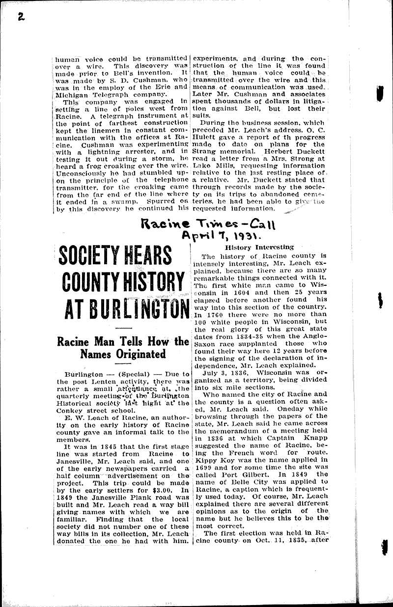  Source: Racine Journal-News Date: 1931-04-07