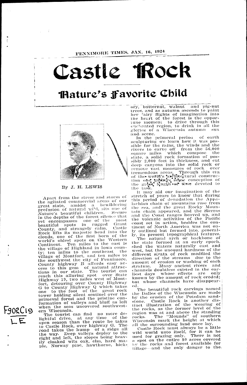 Castle Rock - nature's favorite child Source: Fennimore Times Date: 1924-01-16