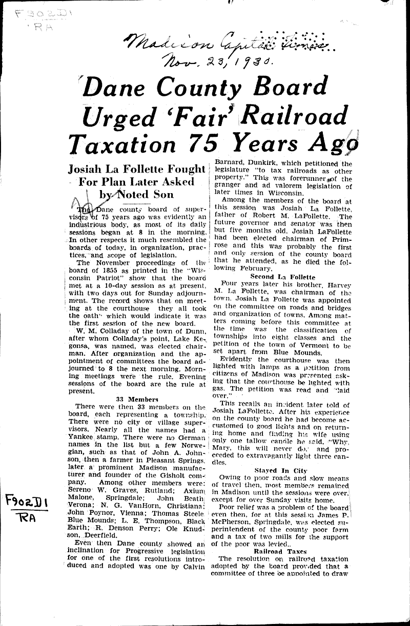  Source: Madison Capital Times Topics: Transportation Date: 1930-11-23