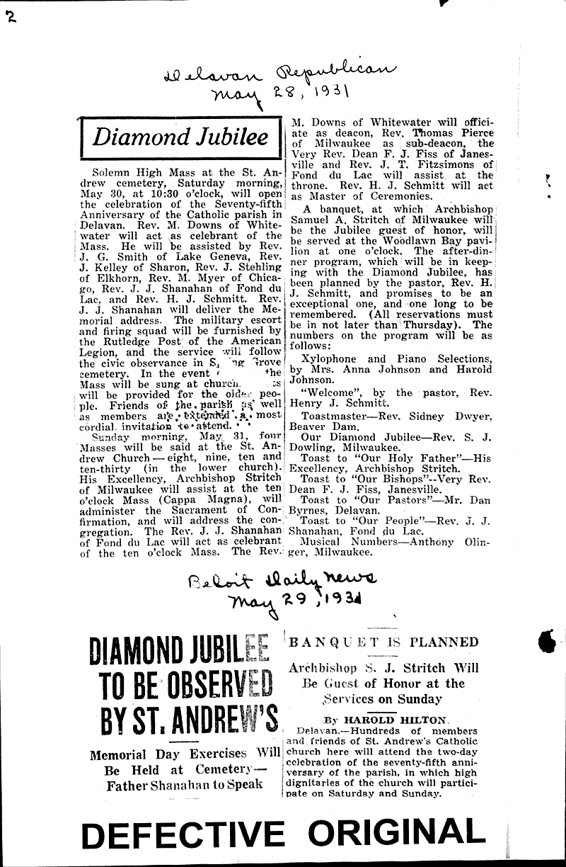  Source: Janesville Daily Gazette Topics: Church History Date: 1931-04-24
