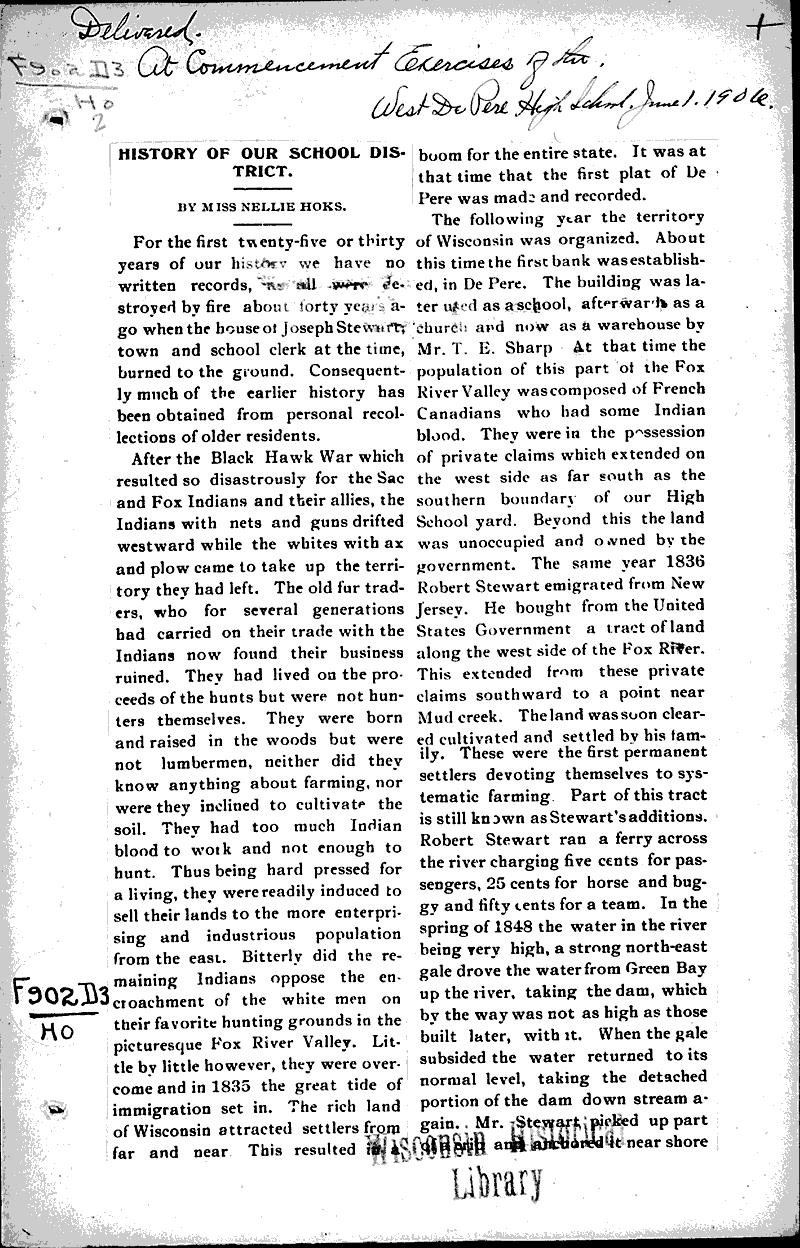  Source: De Pere Democrat Topics: Education Date: 1906-06-08