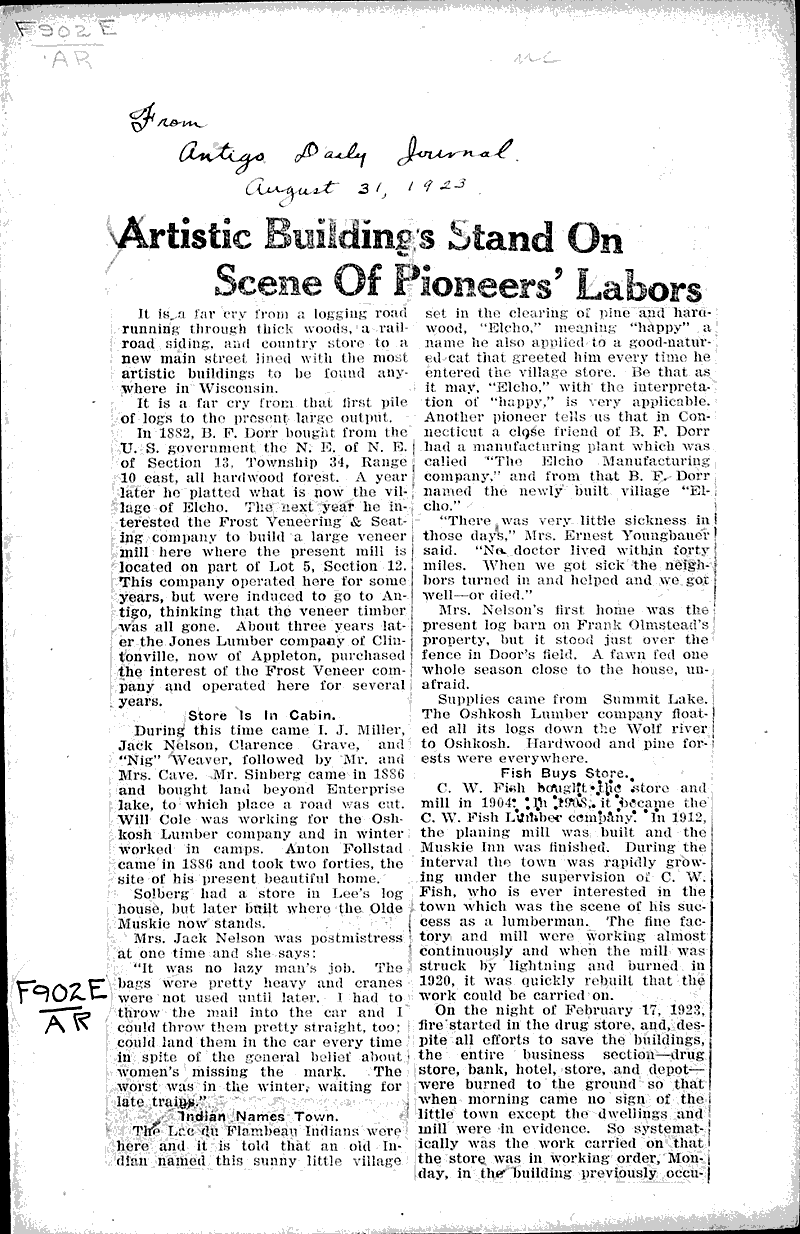  Source: Antigo Daily Journal Topics: Architecture Date: 1923-08-31