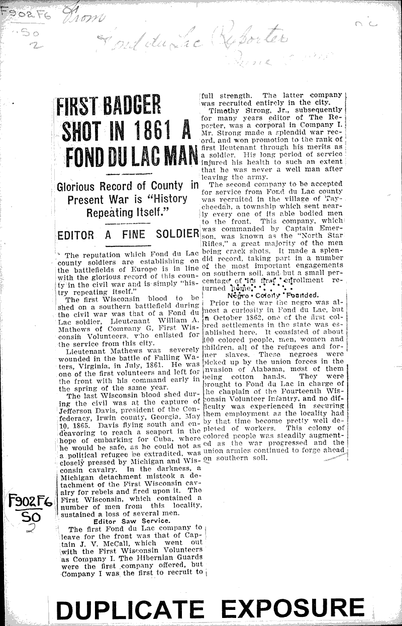  Source: Fond du Lac Daily Reporter Topics: Civil War Date: 1918-06-13