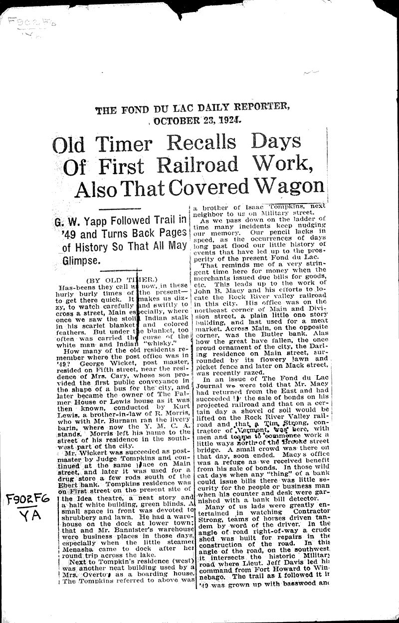  Source: Fond du Lac Daily Reporter Topics: Transportation Date: 1924-10-23