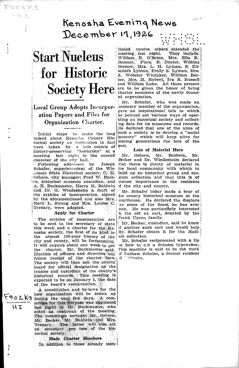  Source: Kenosha Evening News Topics: Education Date: 1926-12-07