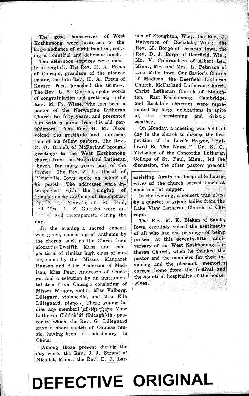 A notable event: West Koshkonong Lutheran Church celebrates their 75th anniversary Topics: Church History Date: 1919-10-03