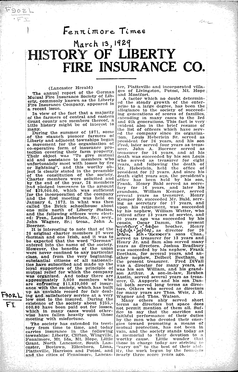  Source: Fennimore Times Date: 1929-03-13