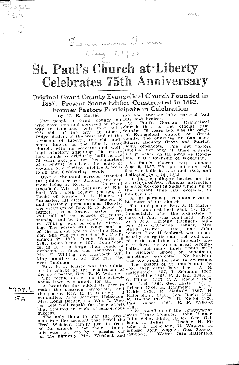 St. Paul's Church at Liberty celebrates 75th anniversary Newspaper