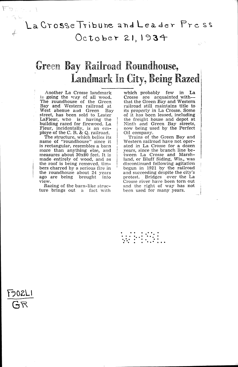  Source: La Crosse Tribune and Leader-Press Topics: Transportation Date: 1934-10-21