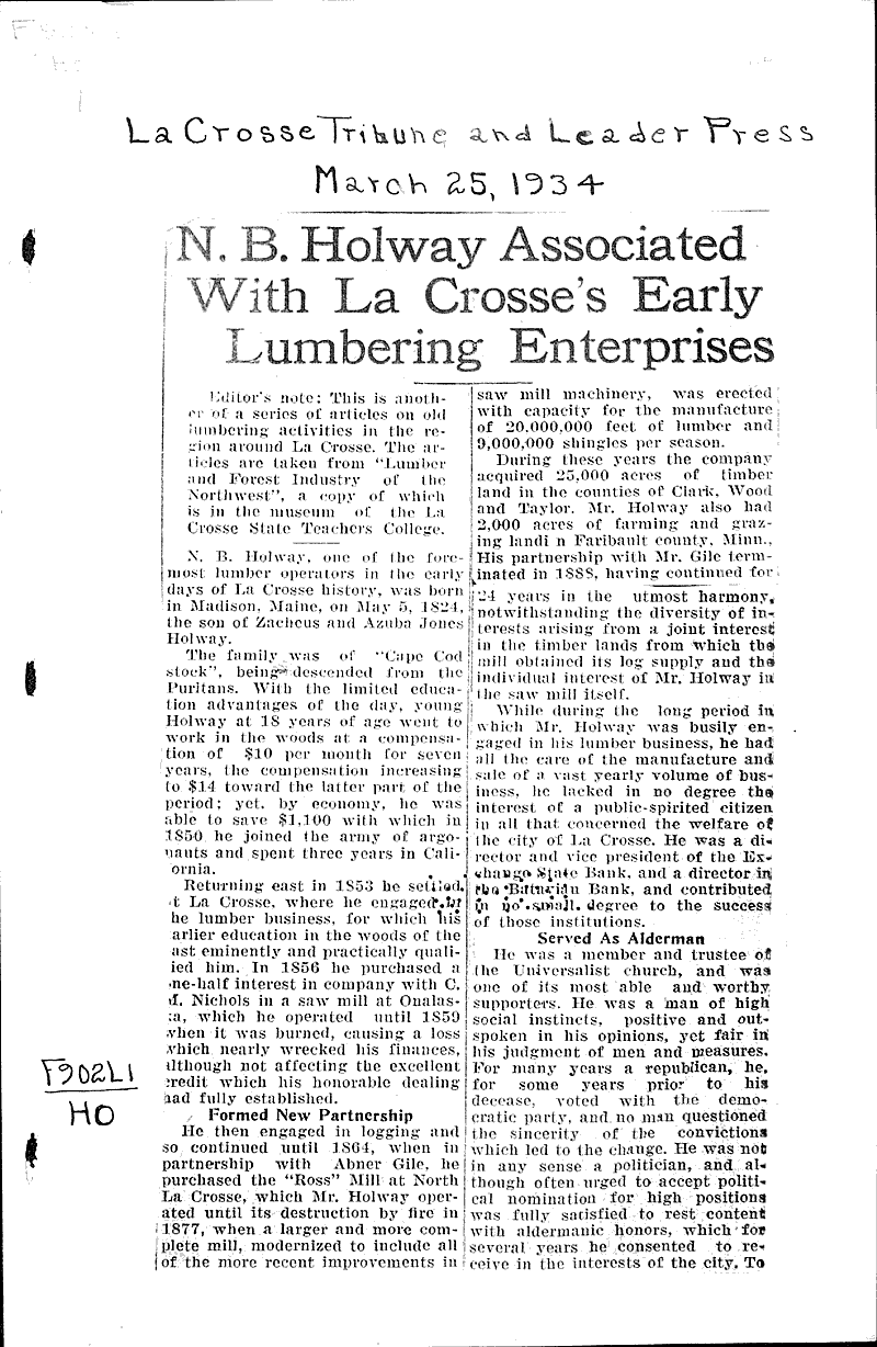  Source: La Crosse Tribune and Leader-Press Topics: Industry Date: 1934-03-25