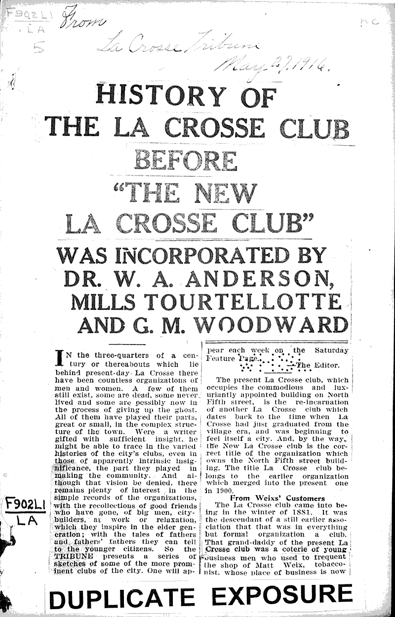  Source: La Crosse Tribune Topics: Social and Political Movements Date: 1916-05-27