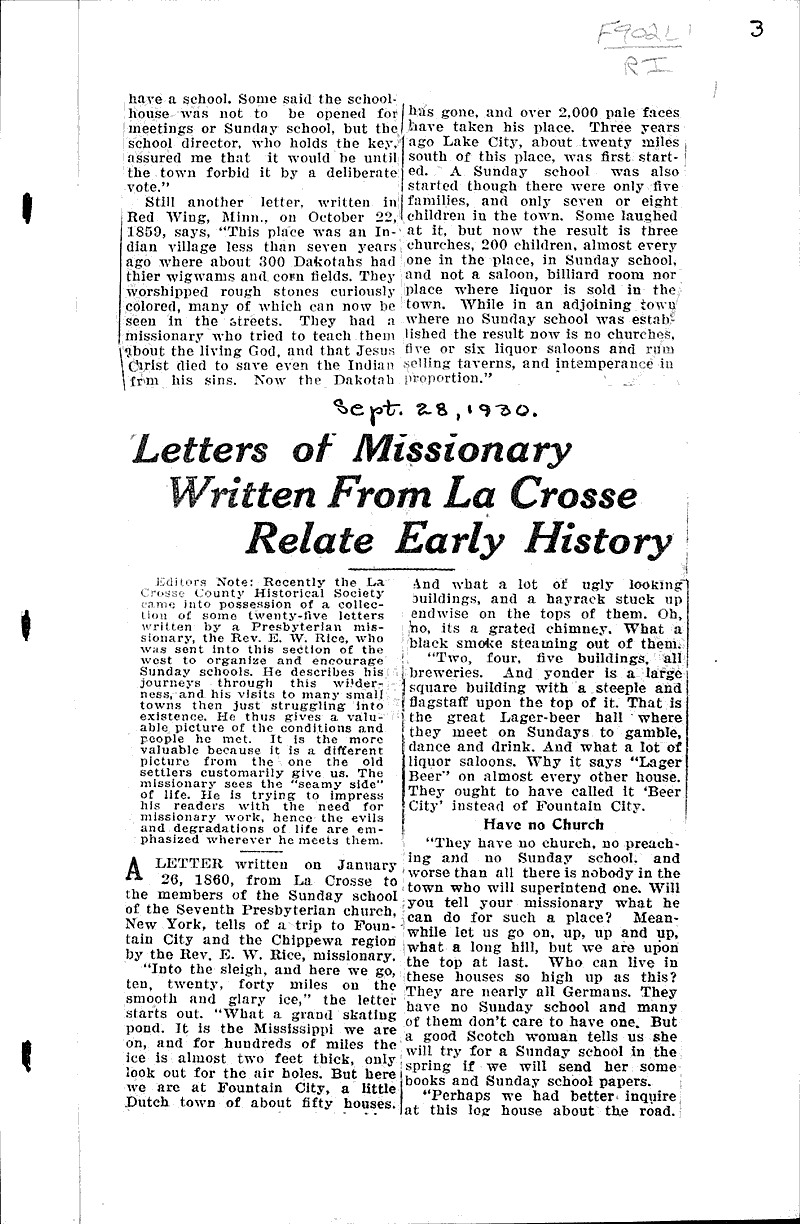  Source: La Crosse Tribune and Leader-Press Topics: Church History Date: 1930-09-14