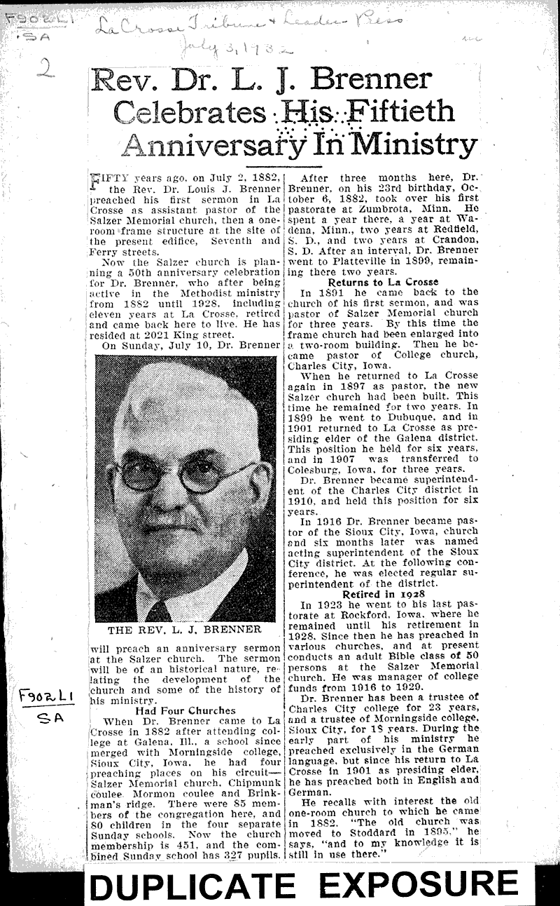  Source: La Crosse Tribune and Leader-Press Topics: Church History Date: 1932-07-03