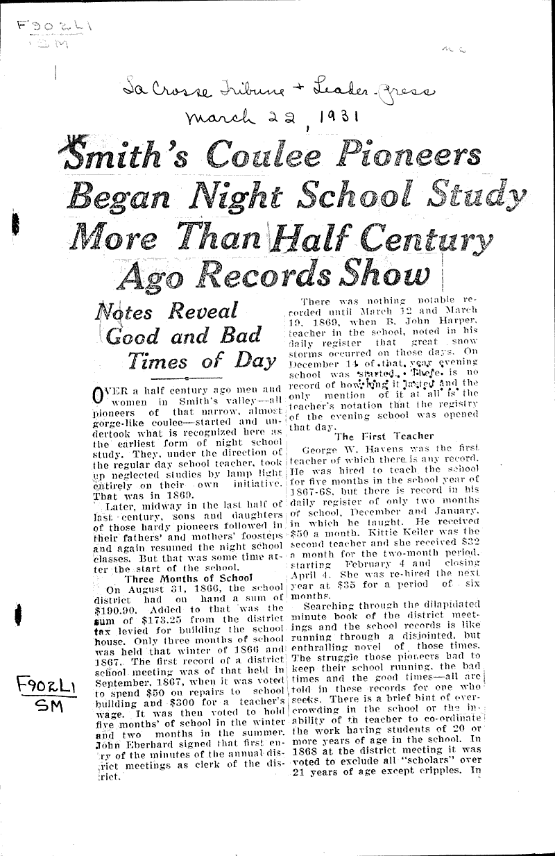  Source: La Crosse Tribune and Leader-Press Topics: Education Date: 1931-03-22