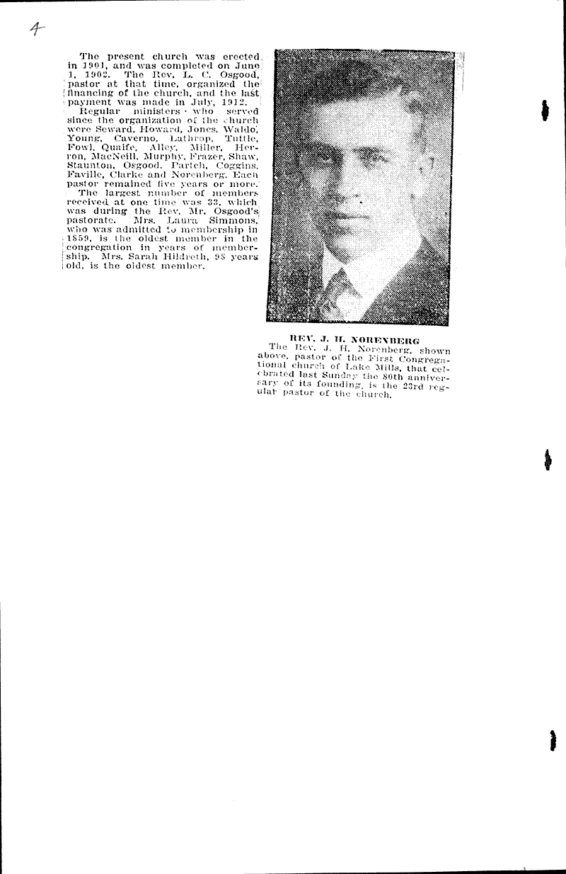 Lake Mills Congregational Church history given at 80th anniversary