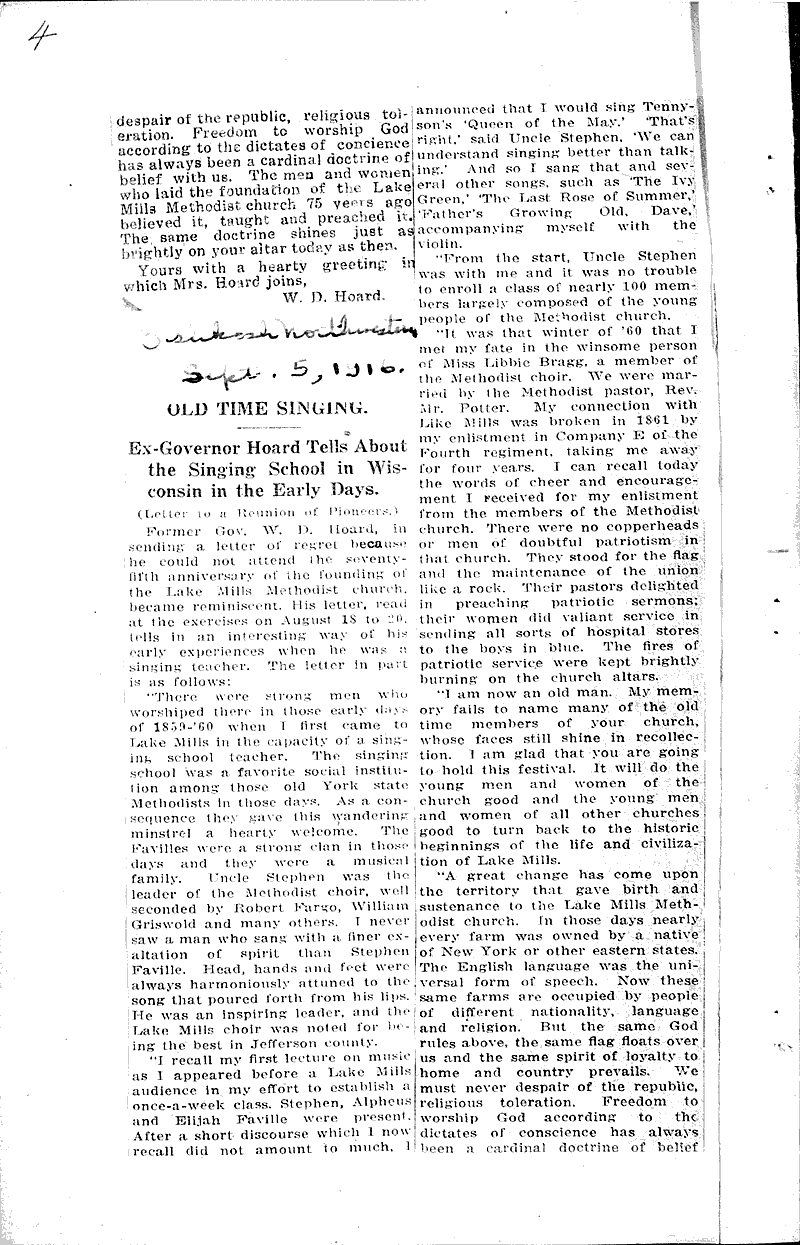  Source: Lake Mills Leader Topics: Church History Date: 1916-08-24