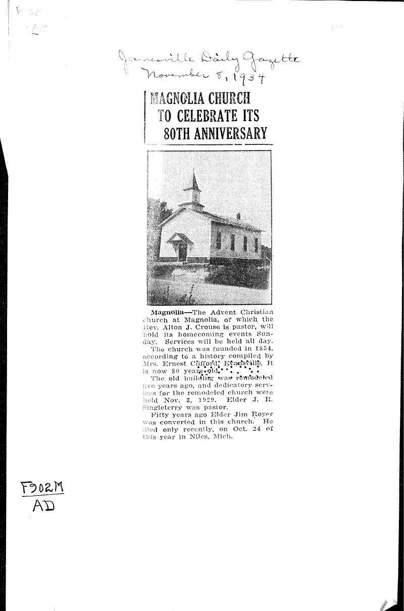  Source: Janesville Daily Gazette Topics: Church History Date: 1934-11-08