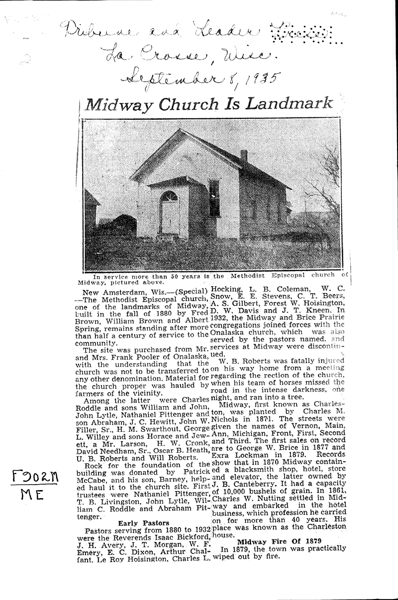  Source: La Crosse Tribune and Leader-Press Topics: Church History Date: 1935-09-08