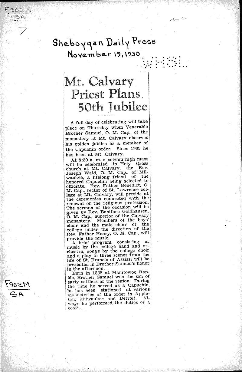  Source: Sheboygan Daily Press Topics: Church History Date: 1930-11-19
