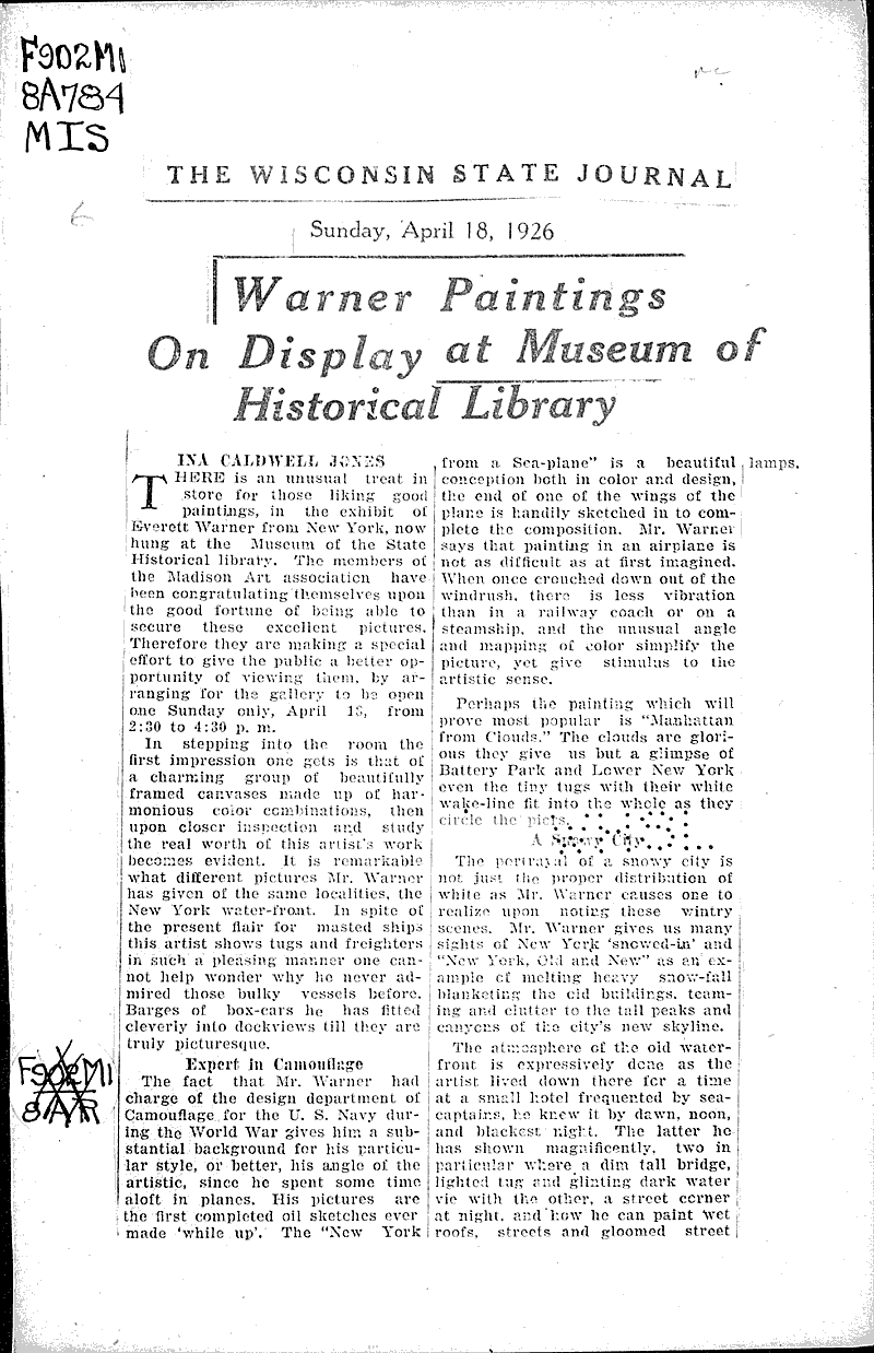  Source: Wisconsin State Journal Topics: Art and Music Date: 1926-04-18