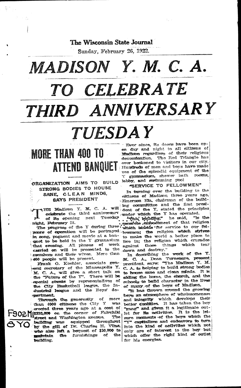  Source: Wisconsin State Journal Topics: Social and Political Movements Date: 1922-02-26