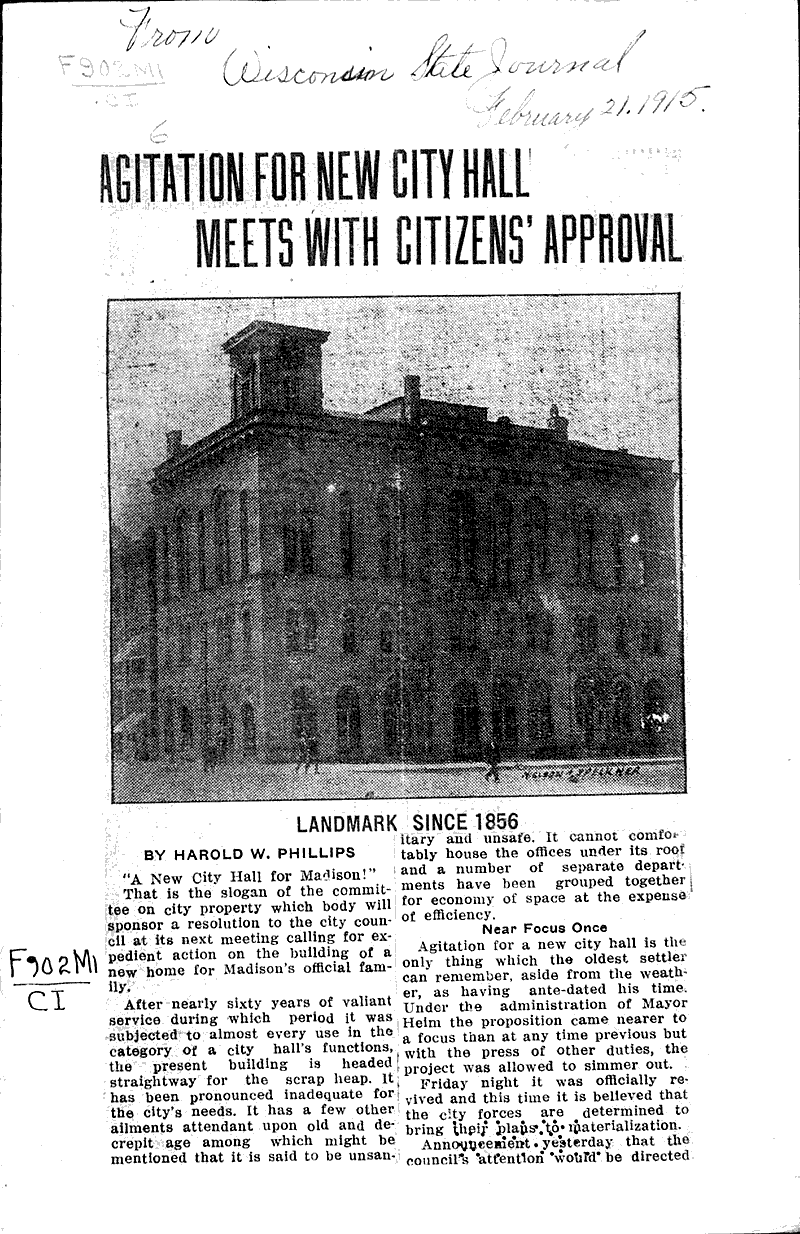  Source: Wisconsin State Journal Topics: Architecture Date: 1915-02-21