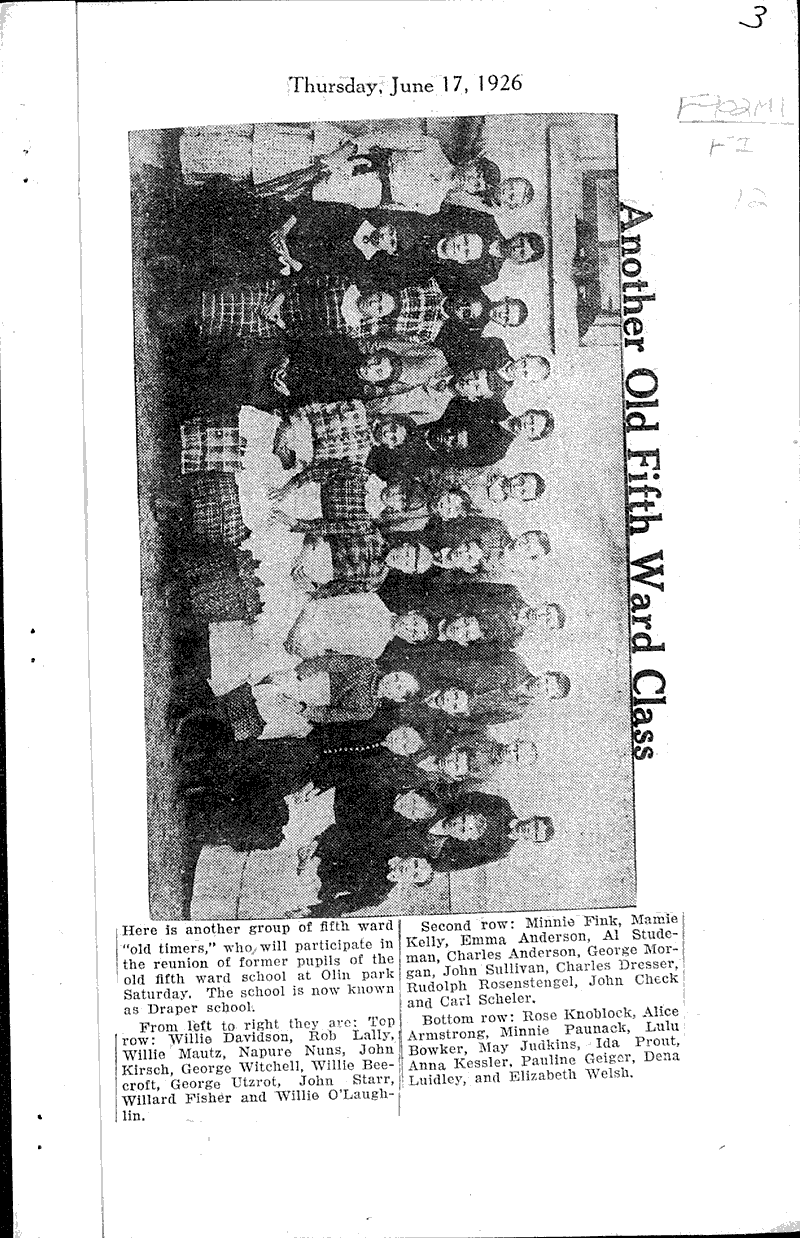 Another old fifth ward class Topics: Education Date: 1926-06-17