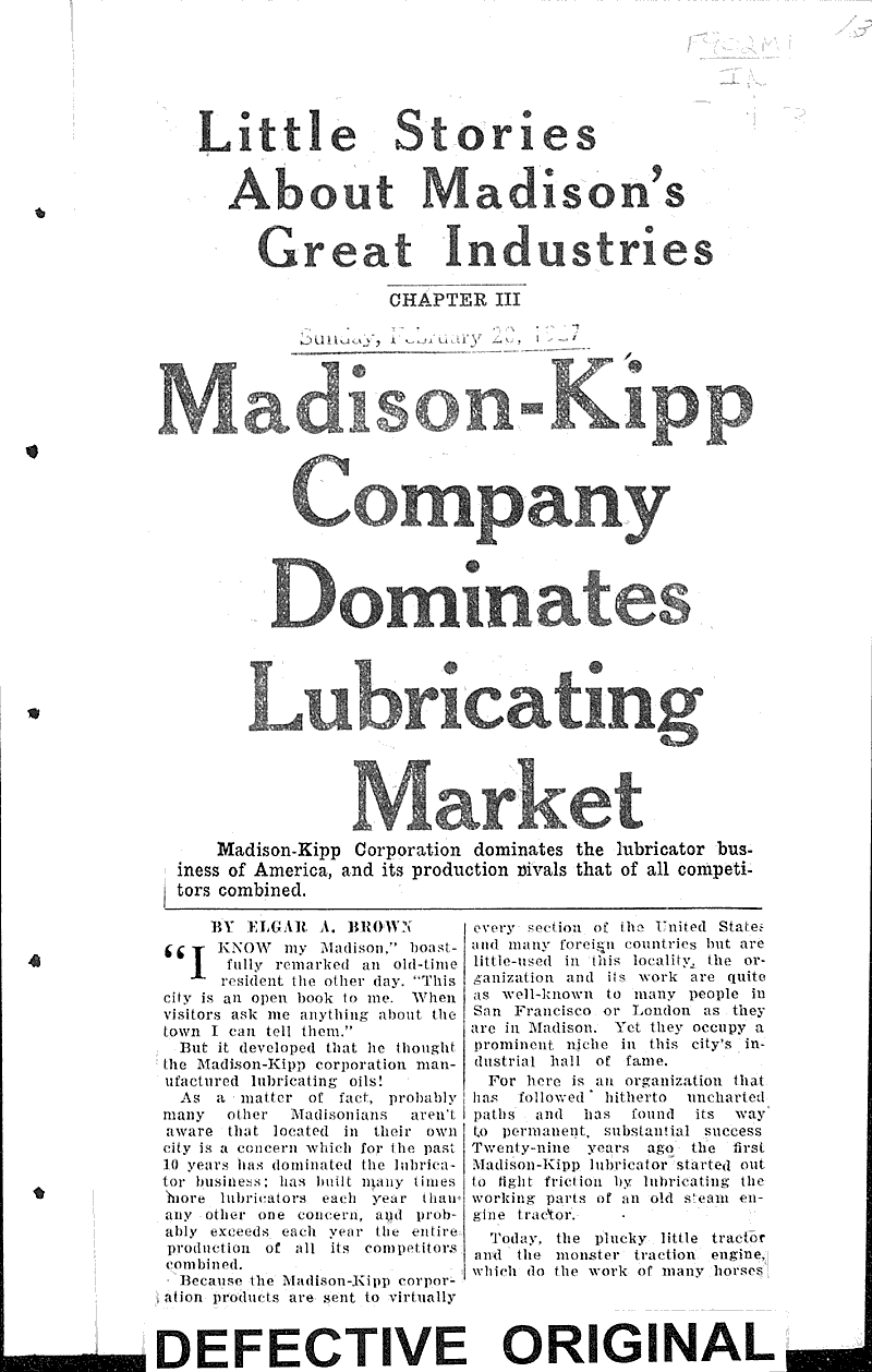  Source: Wisconsin State Journal Topics: Industry Date: 1927-02-20