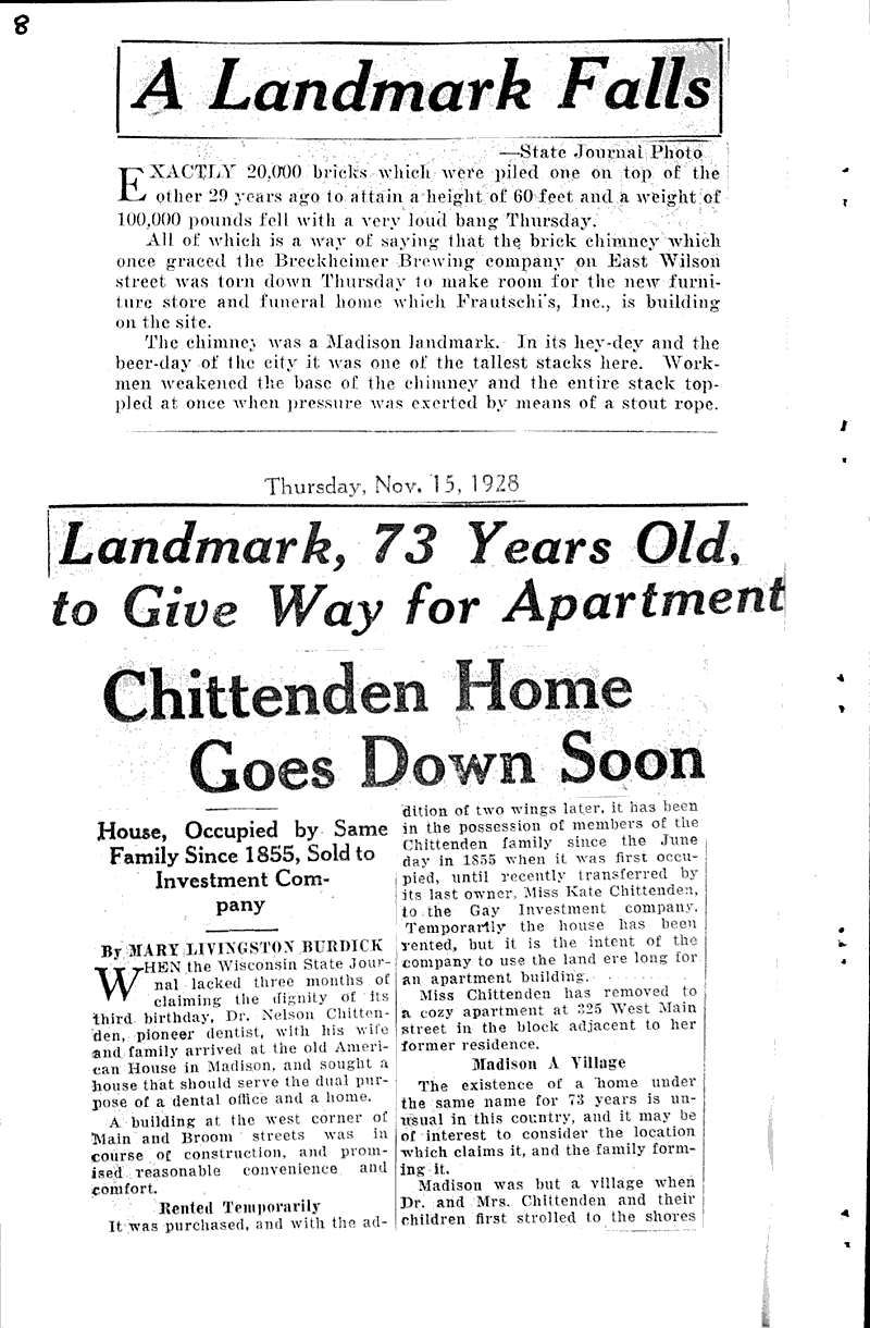 Historic buliding to be razed tomorrow Topics: Architecture Date: 1928-03-20