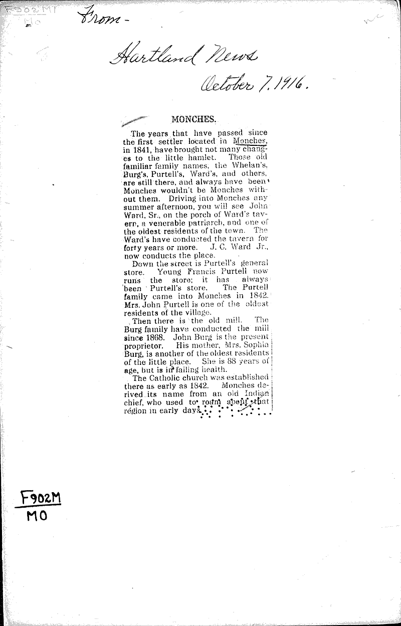 Monches Source: Hartland News Date: 1916-10-07