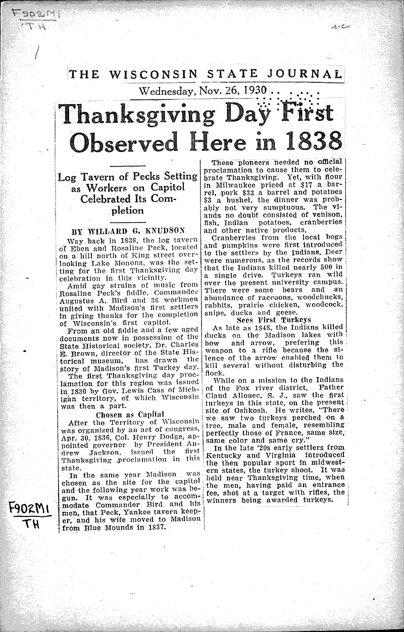  Source: Wisconsin State Journal Date: 1930-11-26