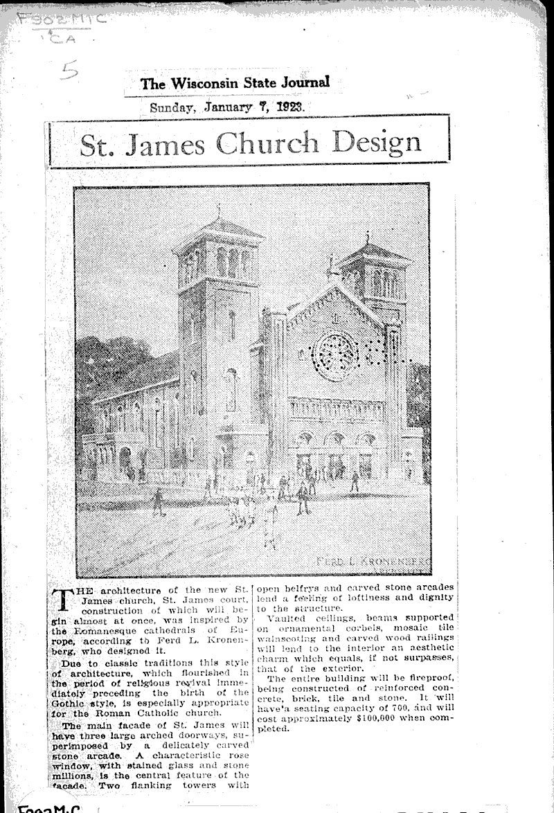  Source: Wisconsin State Journal Topics: Architecture Date: 1923-01-07