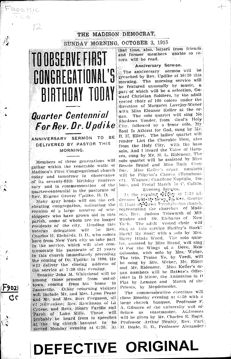  Source: Madison Democrat Topics: Church History Date: 1915-10-03