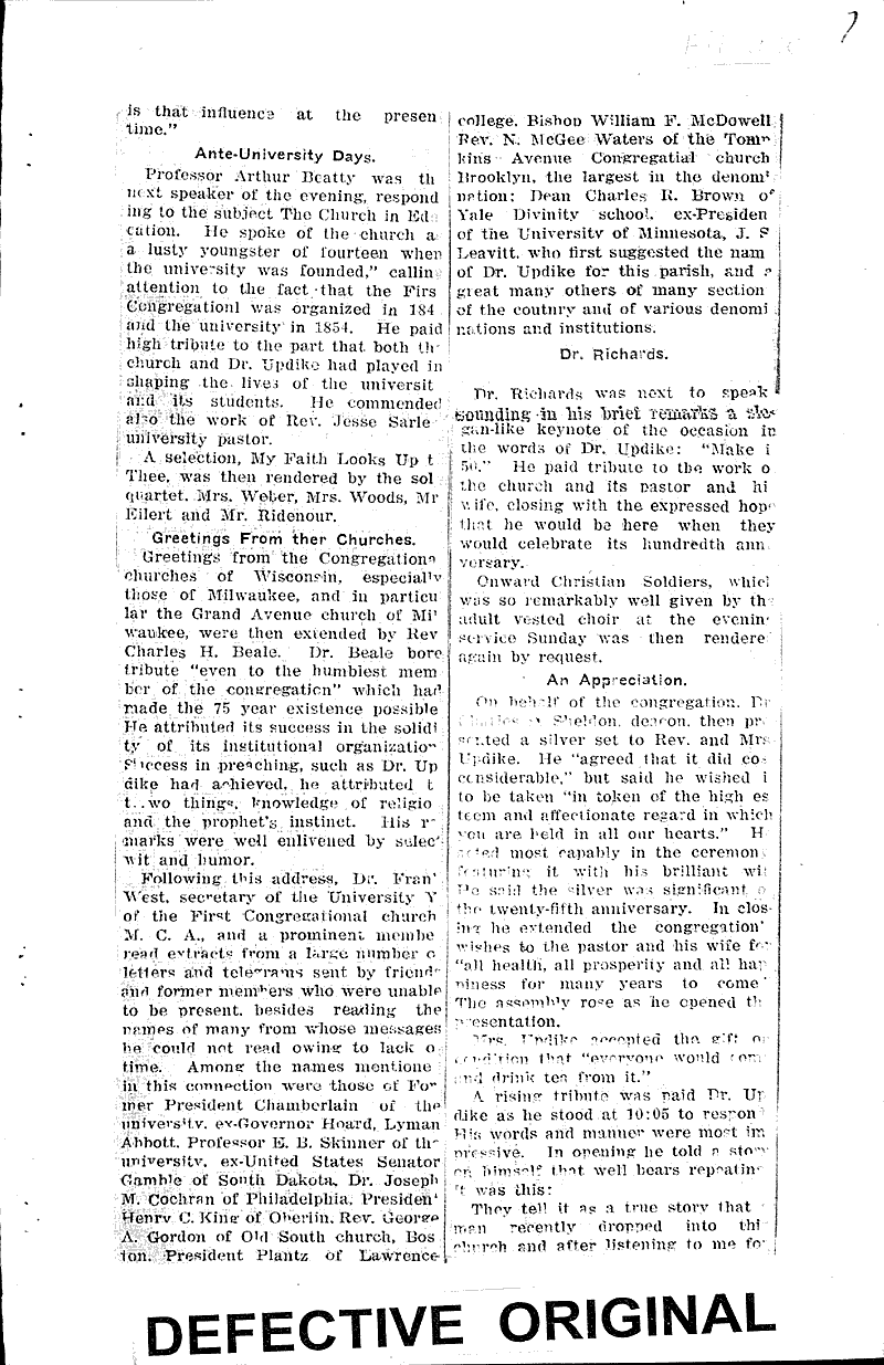 Fitting close of Congregational anniversary days Source: Madison Democrat Topics: Church History Date: 1915-10-05
